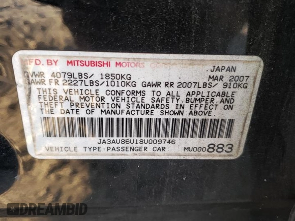 2008 Mitsubishi Lancer GTS with VIN JA3AU86U18U009746, listed as a Copart auction lot 70670324 with 202,948 mi miles and Salvage Title. Bid and sale history available at carsss.com. Image 13.