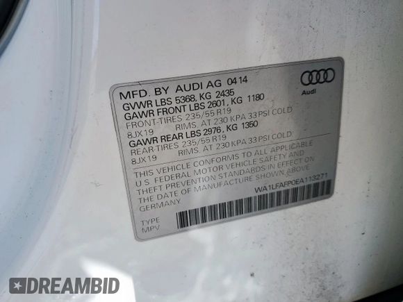 2014 Audi Q5 Premium Plus z VIN WA1LFAFP0EA113271, wystawiony jako Copart lot #56850325 z przebiegiem 217 794 mil mil oraz Czysty tytuł • Clean title. Historia ofert i sprzedaży dostępna na DreamBid. Obrazek 12.