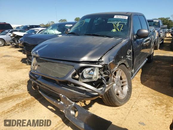 2002 Ford F-150 Harley Davidson with VIN 1FTRW07302KD36843, listed as a Copart auction lot 46342835 with 177,536 mi miles and Salvage Title. Bid and sale history available at carsss.com. Image 1.