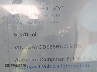 2024 Tesla Model Y Long Range with VIN 7SAYGDEE8RA232709, listed as a IAAI auction lot 41724484 with 5,376 mi miles and . Bid and sale history available at DreamBid. Image 15.