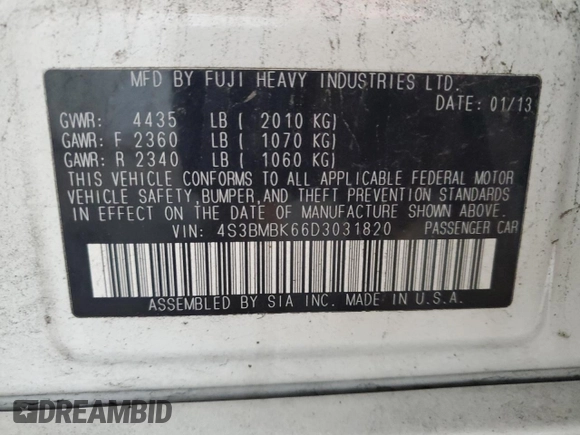 2013 Subaru Legacy Limited z VIN 4S3BMBK66D3031820, wystawiony jako Copart lot #63932495 z przebiegiem 135 265 mil mil oraz Czysty tytuł • Clean title. Historia ofert i sprzedaży dostępna na DreamBid. Obrazek 12.