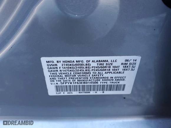 2014 Honda Ridgeline SE with VIN 5FPYK1F63EB014506, listed as a Copart auction lot 41698255 with 100,828 mi miles and Salvage Title. Bid and sale history available at carsss.com. Image 12.