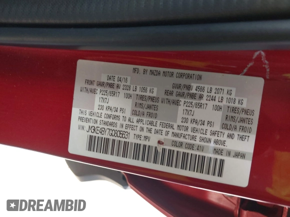 2016 Mazda CX-5 Sport with VIN JM3KE4BY7G0805631, listed as a IAAI auction lot 42028606 with 93,659 mi miles and . Bid and sale history available at carsss.com. Image 9.