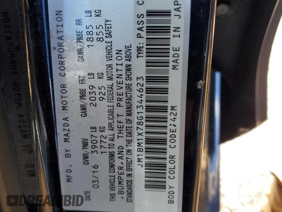 2016 Mazda 3 i Grand Touring with VIN JM1BM1X78G1344623, listed as a Copart auction lot 50244935 with 94,832 mi miles and Salvage title. Bid and sale history available at DreamBid. Image 12.