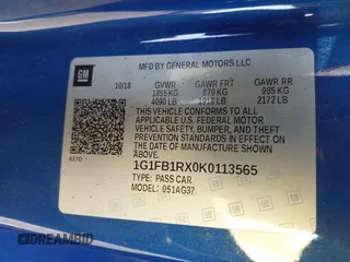 2019 Chevrolet Camaro 1LT z VIN 1G1FB1RX0K0113565, wystawiony jako IAAI lot #42175903 z przebiegiem 56 946 mil mil oraz . Historia ofert i sprzedaży dostępna na DreamBid. Obrazek 9.