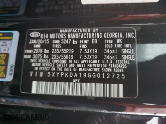 2016 Kia Sorento SXL z VIN 5XYPKDA19GG012725, wystawiony jako Copart lot #80313254 z przebiegiem 86 852 mil mil oraz Szkoda całkowita • Salvage title. Historia ofert i sprzedaży dostępna na DreamBid. Obrazek 15.