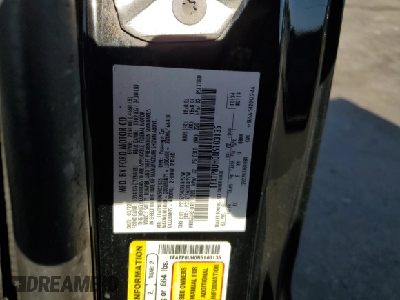 2022 Ford Mustang EcoBoost z VIN 1FATP8UH0N5103135, wystawiony jako Copart lot #57227615 z przebiegiem Nie podano mil oraz Nie do naprawy • Non repairable. Historia ofert i sprzedaży dostępna na DreamBid. Obrazek 12.