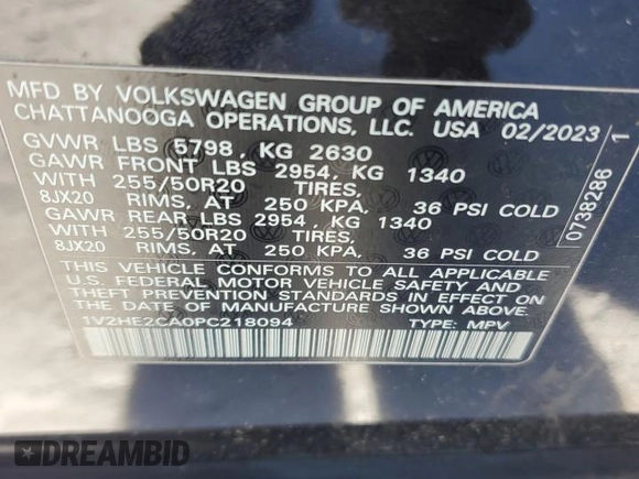 2023 Volkswagen Atlas SE with VIN 1V2HE2CA0PC218094, listed as a Copart auction lot 88516845 with 16,251 mi miles and Salvage title. Bid and sale history available at DreamBid. Image 13.