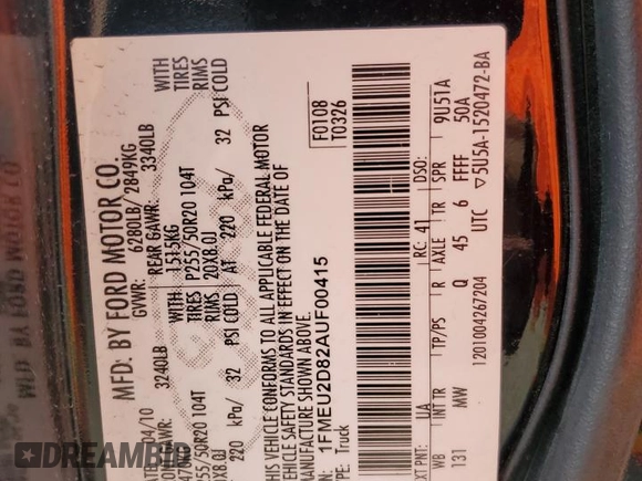 2010 Ford Explorer Sport Trac с VIN 1FMEU2D82AUF00415, выставлен на аукционе Copart как лот 48621365 с пробегом 178 030 миль миль и Списание • Salvage title. История ставок и продаж доступна на DreamBid. Изображение 14.