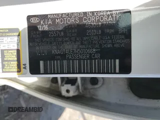 2017 Kia Optima with VIN KNAGT4LE7H5010668, listed as a Copart auction lot 55156335 with 114,747 mi miles and Salvage title. Bid and sale history available at DreamBid. Image 12.