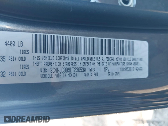 2020 Jeep Compass Latitude w/Sun/Safety Pkg with VIN 3C4NJCBB9LT236530, listed as a IAAI auction lot 41516261 with 67,158 mi miles. Bid and sale history available at carsss.com. Image 9.