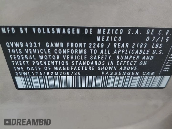 2016 Volkswagen Jetta SEL with VIN 3VWL17AJ9GM206786, listed as a Copart auction lot 56893505 with 142,565 mi miles and Salvage title. Bid and sale history available at DreamBid. Image 12.