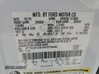 2010 Ford F-150 XL with VIN 1FTEW1C87AFD70646, listed as a Copart auction lot 53051625 with 162,396 mi miles and Salvage Title. Bid and sale history available at carsss.com. Image 12.