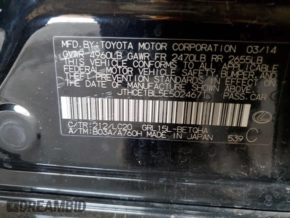 2014 Lexus GS 350 z VIN JTHCE1BL5E5024671, wystawiony jako Copart lot #62548495 z przebiegiem Nie podano mil oraz Szkoda całkowita • Salvage title. Historia ofert i sprzedaży dostępna na DreamBid. Obrazek 12.