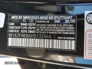 2023 Mercedes-Benz E 350 with VIN W1KZF8EB5PB132464, listed as a Copart auction lot 64983954 with 2,775 mi miles and Salvage Title. Bid and sale history available at DreamBid. Image 12.