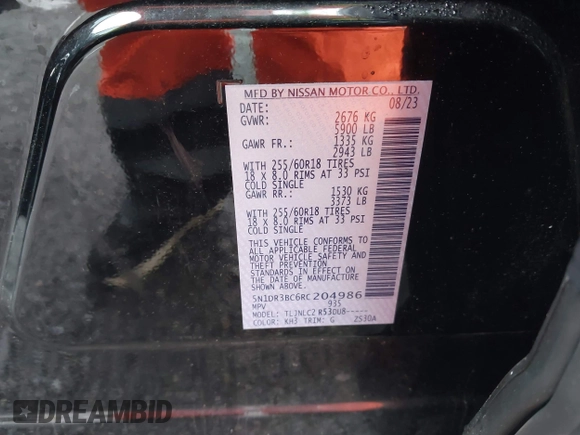 2024 Nissan Pathfinder SV с VIN 5N1DR3BC6RC204986, выставлен на аукционе IAAI как лот 42193394 с пробегом 33 258 миль миль и . История ставок и продаж доступна на DreamBid. Изображение 9.