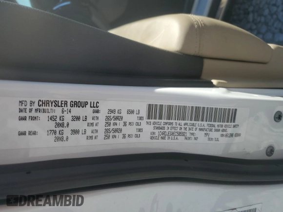 2014 Dodge Durango Citadel with VIN 1C4RDJEG0EC585921, listed as a Copart auction lot 58242625 with 192,904 mi miles and Salvage title. Bid and sale history available at DreamBid. Image 12.