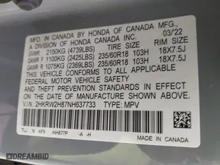2022 Honda CR-V EX-L with VIN 2HKRW2H87NH637733, listed as a IAAI auction lot 41723047 with 54,670 mi miles. Bid and sale history available at carsss.com. Image 9.