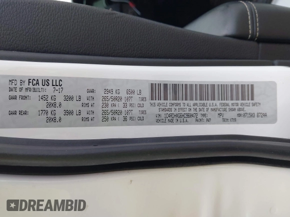 2017 Dodge Durango SXT z VIN 1C4RDHAG6HC960472, wystawiony jako IAAI lot #41697497 z przebiegiem 155 920 mil mil oraz . Historia ofert i sprzedaży dostępna na DreamBid. Obrazek 9.