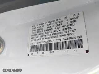 2007 Honda Accord Cpe EX-L with VIN 1HGCM72677A006377, listed as a IAAI auction lot 41750701 with 185,131 mi miles. Bid and sale history available at carsss.com. Image 9.