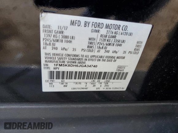 2018 Ford Explorer XLT z VIN 1FM5K8DH6JGA34740, wystawiony jako Copart lot #59957995 z przebiegiem 71 993 mil mil oraz Szkoda całkowita • Salvage title. Historia ofert i sprzedaży dostępna na DreamBid. Obrazek 13.