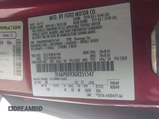 2016 Ford Fusion Titanium with VIN 3FA6P0K93GR251547, listed as a IAAI auction lot 41823007 with 127,796 mi miles and . Bid and sale history available at carsss.com. Image 9.