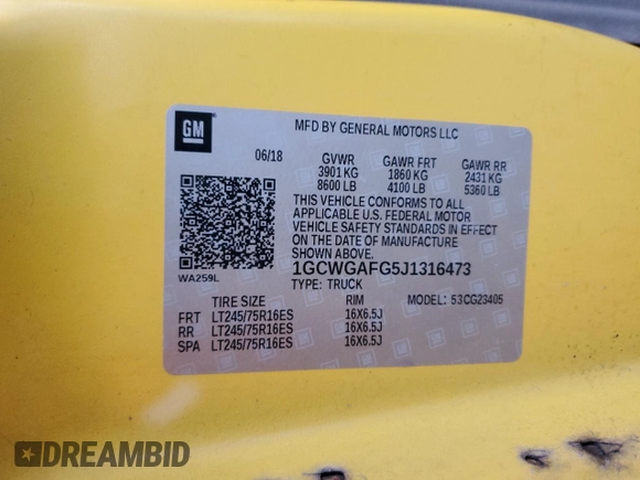 2018 Chevrolet Express Cargo Van with VIN 1GCWGAFG5J1316473, listed as a Copart auction lot 48440095 with 283,565 mi miles and Salvage Title. Bid and sale history available at carsss.com. Image 14.