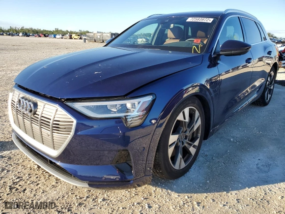 2022 Audi e-tron Premium Plus with VIN WA1LAAGE8NB030872, listed as a Copart auction lot 72593972 with 4,896 mi miles. Bid and sale history available at carsss.com. Image 1.