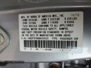 2011 Honda Accord EX-L with VIN 1HGCP3F86BA009033, listed as a Copart auction lot 59231125 with 147,874 mi miles and Salvage title. Bid and sale history available at DreamBid. Image 13.