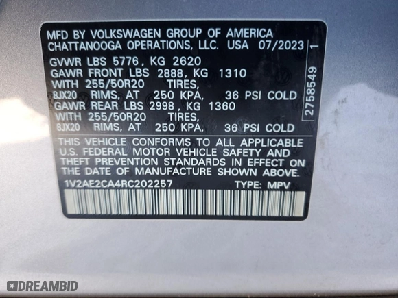 2024 Volkswagen Atlas Cross Sport 2.0T SEL R-Line with VIN 1V2AE2CA4RC202257, listed as a Copart auction lot 41684765 with 10,968 mi miles and Salvage Title. Bid and sale history available at carsss.com. Image 14.