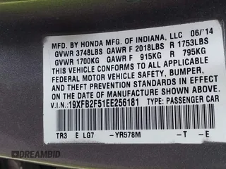 2014 Honda Civic LX z VIN 19XFB2F51EE256181, wystawiony jako IAAI lot #41707181 z przebiegiem 153 859 mil mil oraz . Historia ofert i sprzedaży dostępna na DreamBid. Obrazek 9.