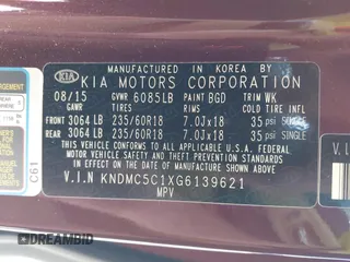 2016 Kia Sedona EX with VIN KNDMC5C1XG6139621, listed as a IAAI auction lot 41545975 with 111,274 mi miles. Bid and sale history available at carsss.com. Image 9.