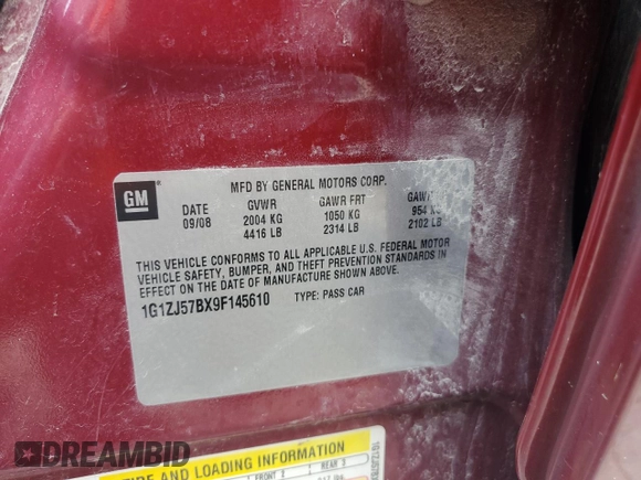 2009 Chevrolet Malibu 2LT with VIN 1G1ZJ57BX9F145610, listed as a Copart auction lot 44133615 with 154,244 mi miles and Non Repairable. Bid and sale history available at DreamBid. Image 12.