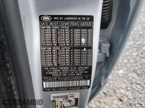 2008 Land Rover Range Rover HSE z VIN SALMF15468A268826, wystawiony jako Copart lot #45784415 z przebiegiem 146 397 mil mil oraz Szkoda całkowita • Salvage title. Historia ofert i sprzedaży dostępna na DreamBid. Obrazek 13.