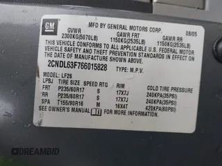 2006 Chevrolet Equinox LT with VIN 2CNDL63F766015828, listed as a IAAI auction lot 41418774 with 1 mi miles. Bid and sale history available at carsss.com. Image 9.