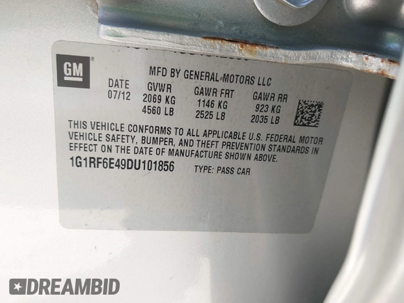 2013 Chevrolet Volt with VIN 1G1RF6E49DU101856, listed as a IAAI auction lot 41885283 with 104,415 mi miles and . Bid and sale history available at carsss.com. Image 9.