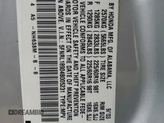 2004 Honda Odyssey EX-L with VIN 5FNRL18904B005231, listed as a Copart auction lot 50929815 with Not Provided miles and Salvage Title. Bid and sale history available at DreamBid. Image 14.