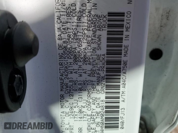 2010 Toyota Tacoma PreRunner with VIN 3TMKU4HN0AM024818, listed as a Copart auction lot 55816305 with 111,527 mi miles and Salvage title. Bid and sale history available at DreamBid. Image 13.
