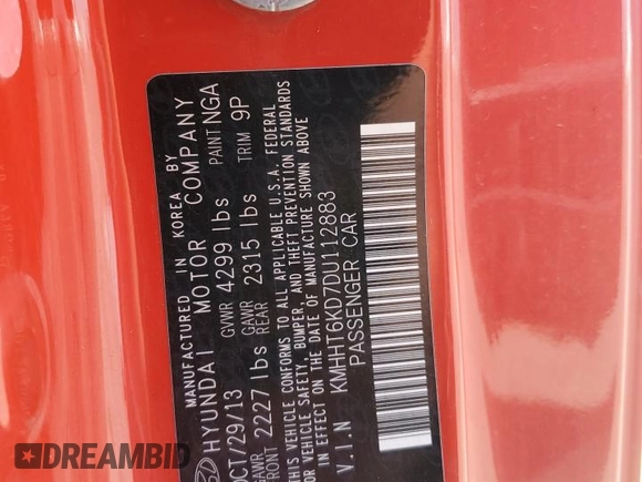 2013 Hyundai Genesis Coupe Premium z VIN KMHHT6KD7DU112883, wystawiony jako Copart lot #57590735 z przebiegiem 104 226 mil mil oraz Szkody całkowita. Historia ofert i sprzedaży dostępna na DreamBid. Obrazek 12.