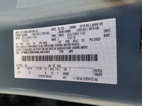 2022 Ford Bronco with VIN 1FMEE5BP4NLA81293, listed as a Copart auction lot 46467965 with Not provided miles and Salvage title. Bid and sale history available at DreamBid. Image 13.