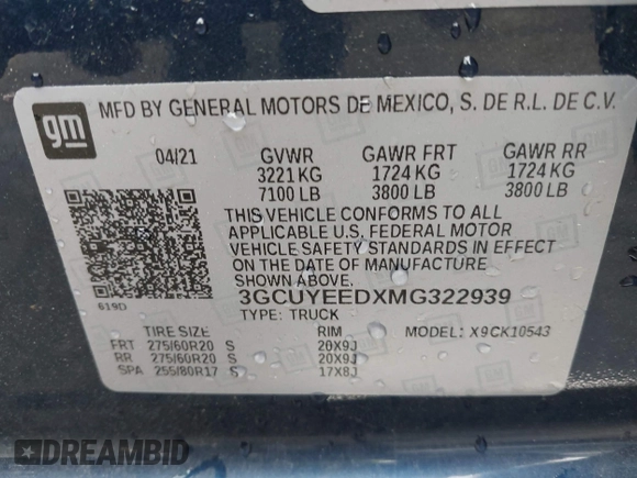 2021 Chevrolet Silverado 1500 RST with VIN 3GCUYEEDXMG322939, listed as a IAAI auction lot 41898684 with 111,720 mi miles. Bid and sale history available at carsss.com. Image 9.