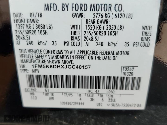 2018 Ford Explorer XLT with VIN 1FM5K8DHXJGC40157, listed as a Copart auction lot 51844945 with 137,476 mi miles and Salvage title. Bid and sale history available at DreamBid. Image 13.