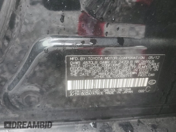 2013 Lexus GS 350 with VIN JTHBE1BL1D5009711, listed as a Copart auction lot 58084595 with 101,325 mi miles and Salvage title. Bid and sale history available at DreamBid. Image 12.