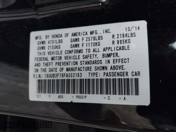 2015 Acura TLX V6 Advance with VIN 19UUB3F76FA002163, listed as a IAAI auction lot 41460668 with 110,095 mi miles. Bid and sale history available at carsss.com. Image 9.