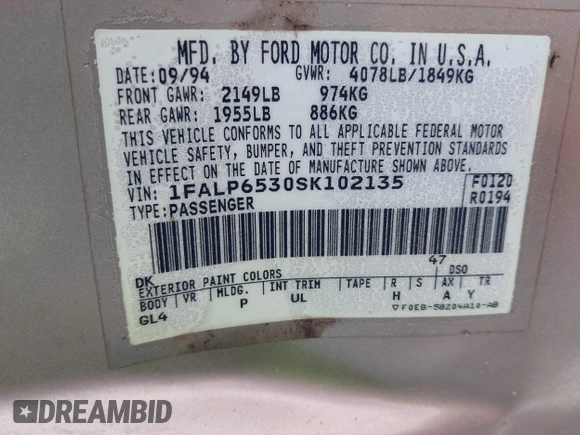 1995 Ford Contour LX with VIN 1FALP6530SK102135, listed as a IAAI auction lot 42103390 with 108,513 mi miles and . Bid and sale history available at DreamBid. Image 9.