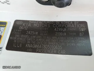2013 Kia Optima LX with VIN KNAGM4A78D5310635, listed as a Copart auction lot 48231165 with 194,049 mi miles and Salvage Title. Bid and sale history available at carsss.com. Image 12.