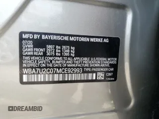2021 BMW 7 Series 750i xDrive with VIN WBA7U2C07MCE92993, listed as a Copart auction lot 47550495 with 34,985 mi miles and Non repairable. Bid and sale history available at DreamBid. Image 13.