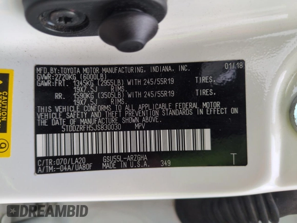 2018 Toyota Highlander Limited with VIN 5TDDZRFH5JS830030, listed as a Copart auction lot 60102625 with 106,589 mi miles and Salvage title. Bid and sale history available at DreamBid. Image 14.