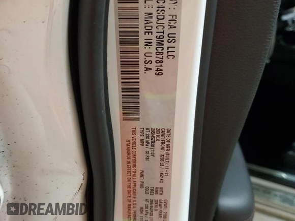 2021 Dodge Durango R/T with VIN 1C4SDJCT9MC878149, listed as a Copart auction lot 85306284 with Not provided miles and Salvage title. Bid and sale history available at DreamBid. Image 15.