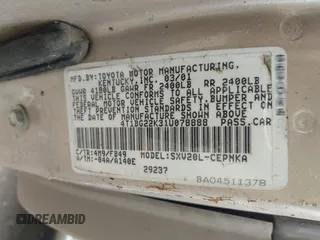 2001 Toyota Camry CE with VIN 4T1BG22K31U078888, listed as a IAAI auction lot 42137226 with 269,193 mi miles. Bid and sale history available at carsss.com. Image 9.